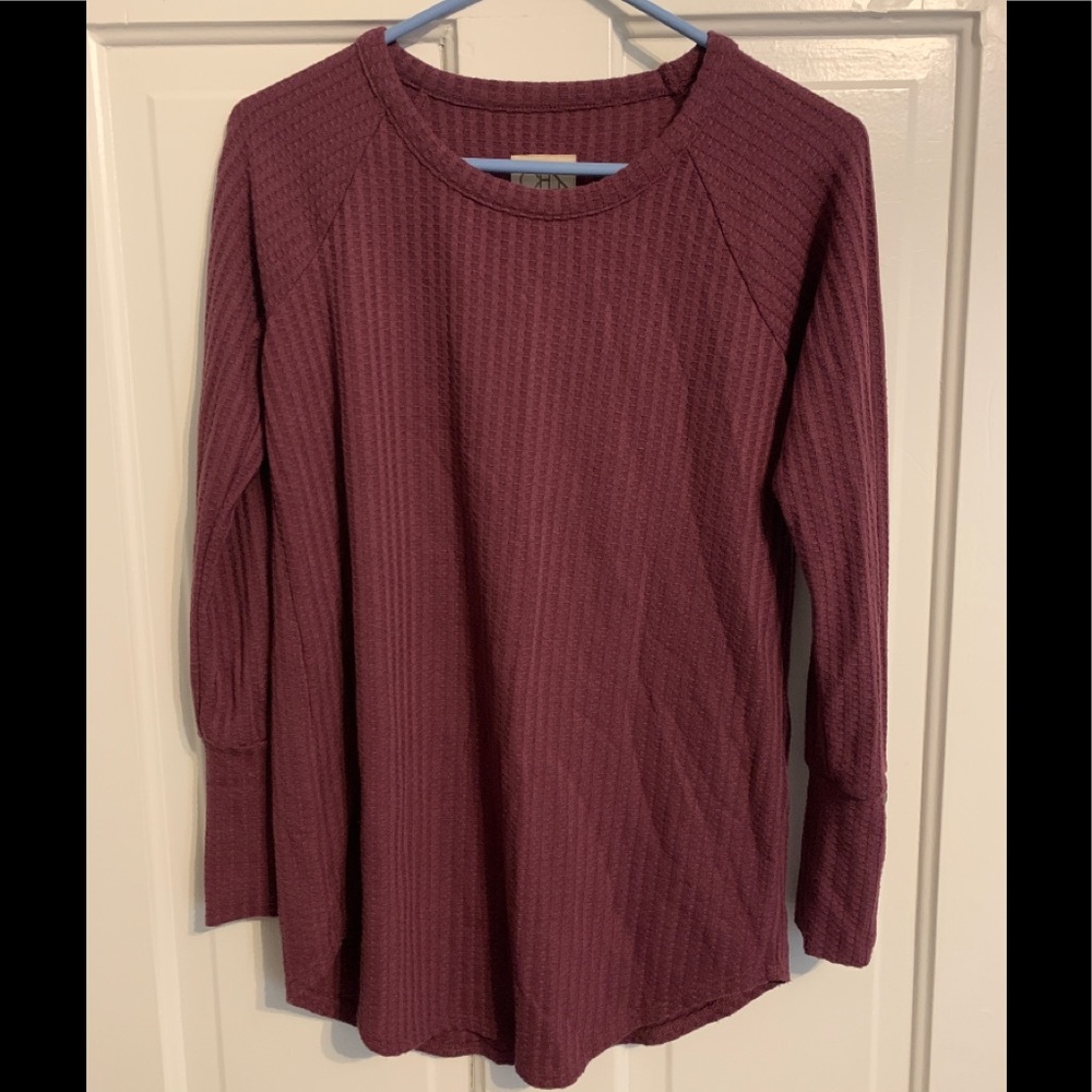 Chaser Purple Thermal Long Sleeve Tee Top Button